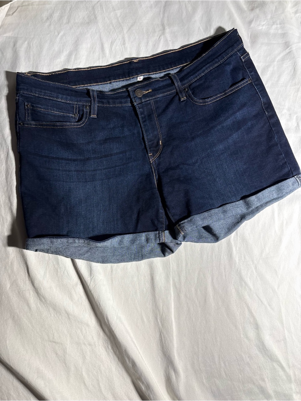 Levi's Dark Blue Denim Rolled Hem Women's Shorts